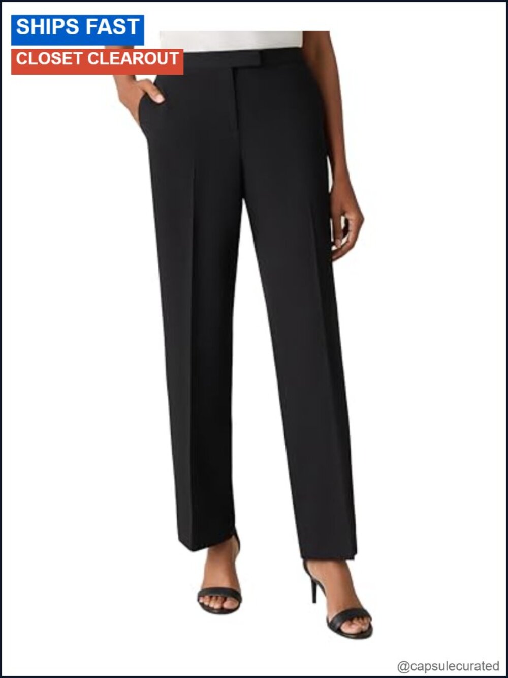 Women's Petite Tab Front Straight Leg Dress Pants Stretch Crepe